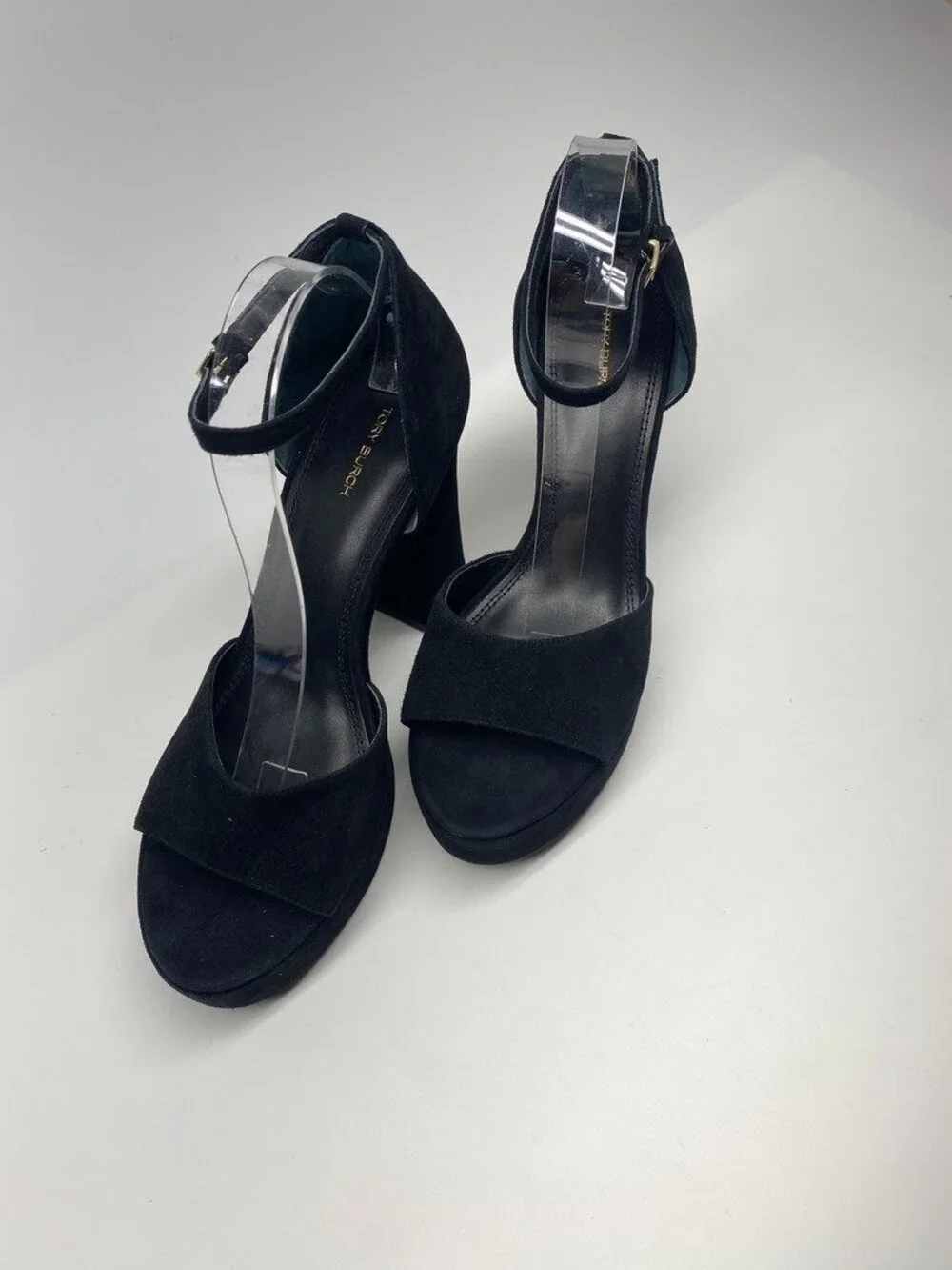 Tory Burch Women's Platform Black Suede Strap High Heel Sandals Sz 11M